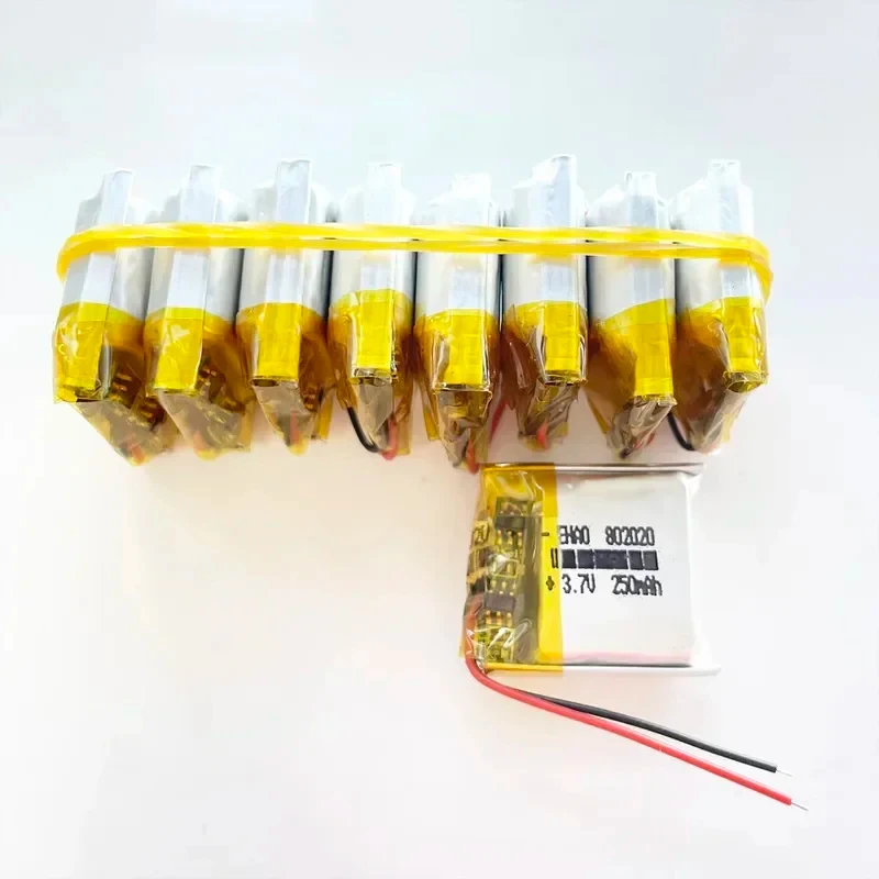 10 PCS 802020   3.7V 250mAh Polymer Lithium Lipo Rechargeable Battery For Mp3 GPS Recording Pen Bluetooth Simulation Robot Scann