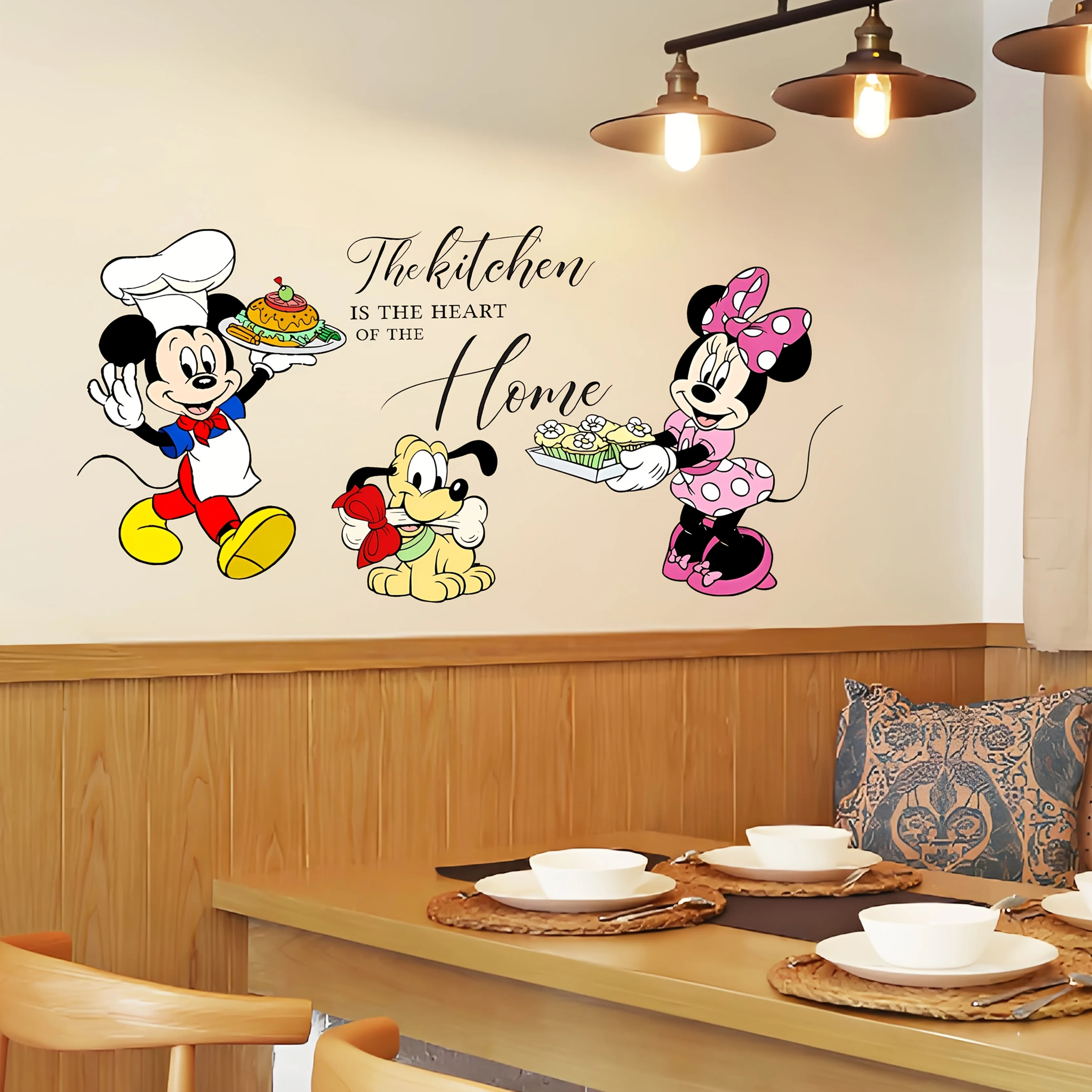 1 pegatina de pared divertida con temática de Disney, con Mickey, Minnie y Plutón usando sombreros de chef, adecuada para decoración del hogar, se puede utilizar en paredes, ventanas, porches y espejos