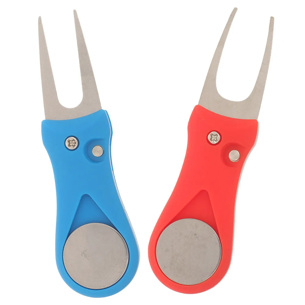 

2Pcs Compact Golf Divot Repair Tool Stainless Steel Plastic Divot Fork with Ball Marker for Golf Course Grass Repair Outdoor