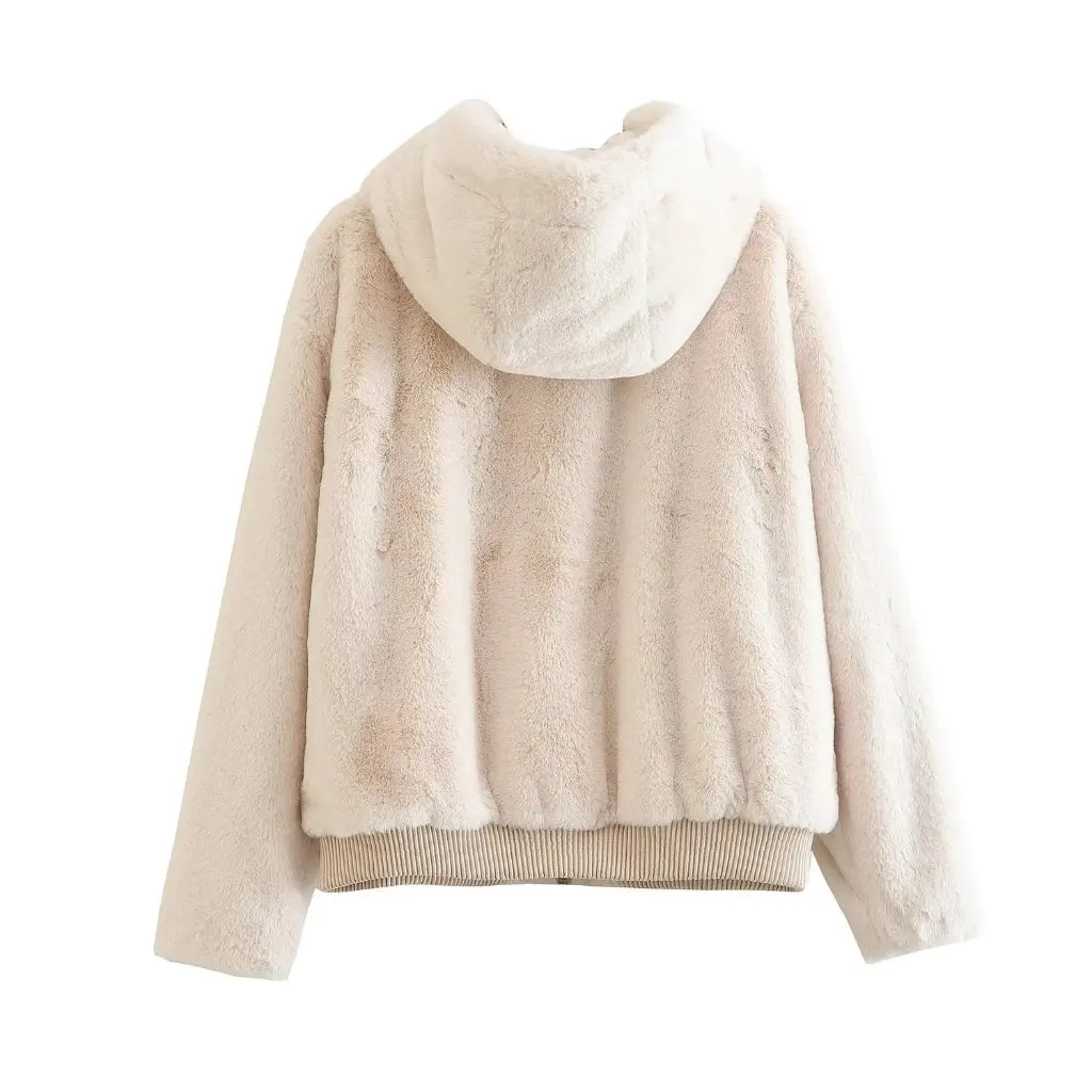 

Женская утолщенная куртка с капюшоном из искусственного меха, осенне-зимнее теплое плюшевое верхнее пальто с длинными рукавами для пикантного стиля