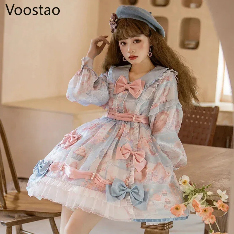 NewSweet لوليتا الأميرة OP فستان المرأة خمر Kawaii الأرنب الحلوى طباعة مقوس دانتيل اللؤلؤ فساتين الحفلات جرلي لطيف الفاكس ؛ 3 ، v'9.e ؛ 7' #4