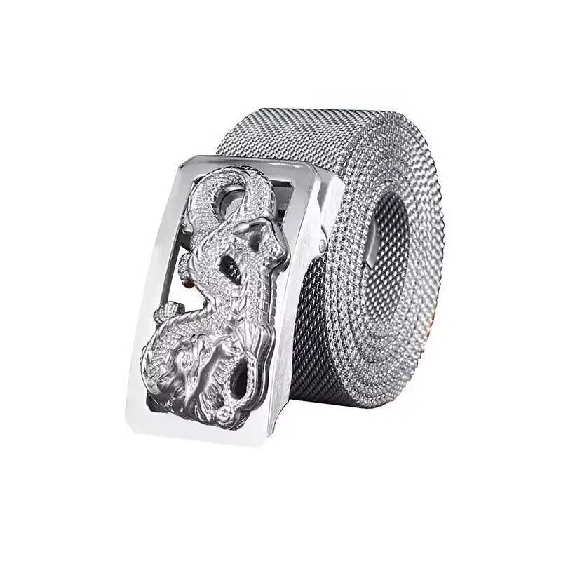 

Men's belt automatic buckle stainless steel belt personalized Milan weaving outdoor casual versatile waist chain lengthened