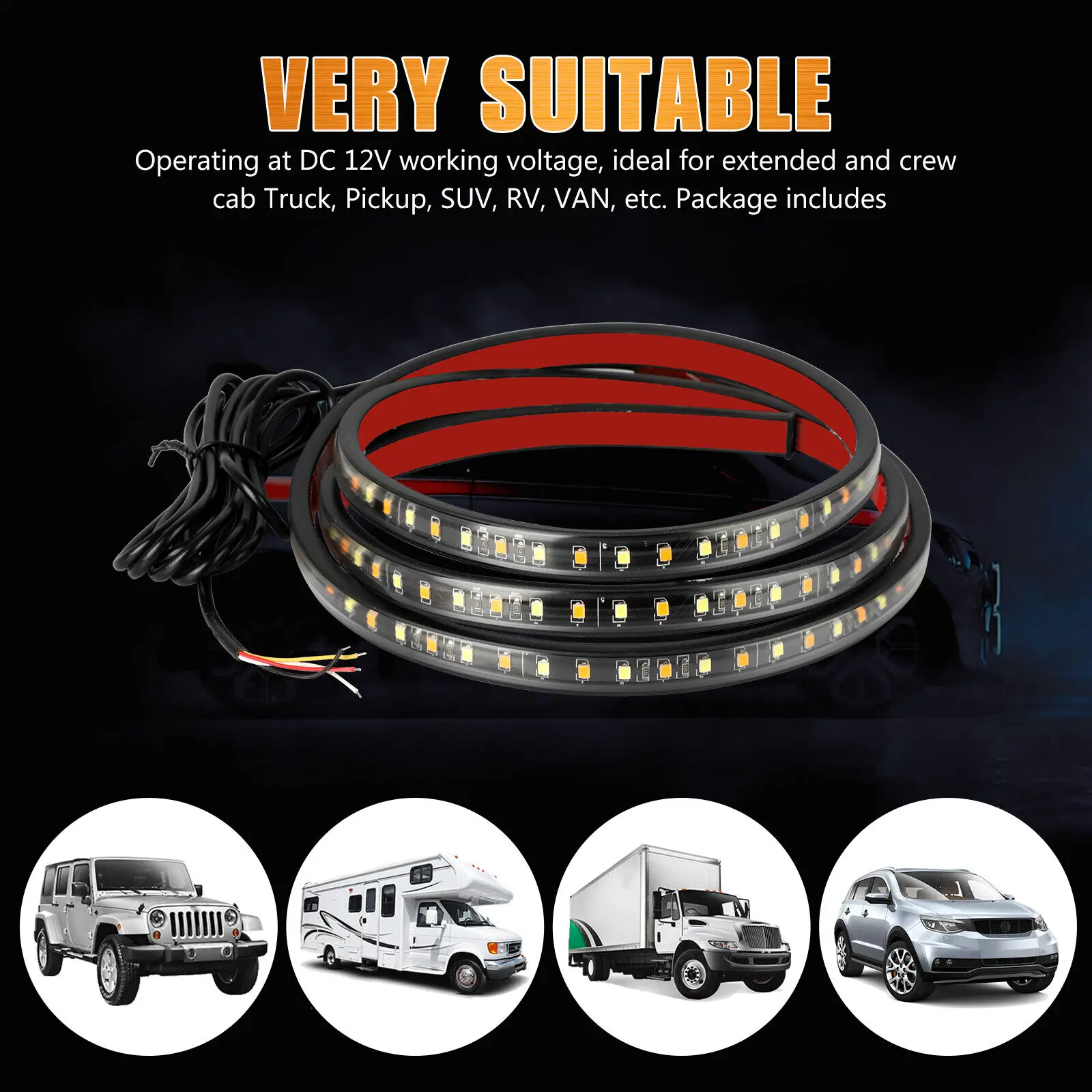 

2X 60" Running Board LED Light DRL Side Step Strip Bar White Amber Turn Signal LED Tailgate Strip Light Bar