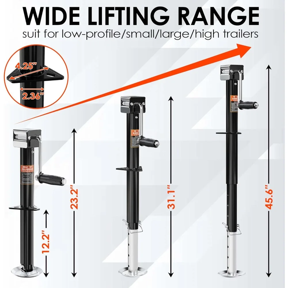 5000 lbs A-Frame Trailer Jack with 15-Inch Lift, Adjustable Drop Leg for RV, Boat, and Utility Trailers