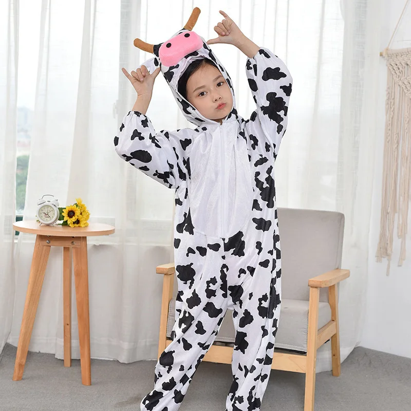 Children Cartoon Animal Milk Cow Costume Performance Jumpsuit Halloween Costumes for Boy Girl Party Performance Costumes