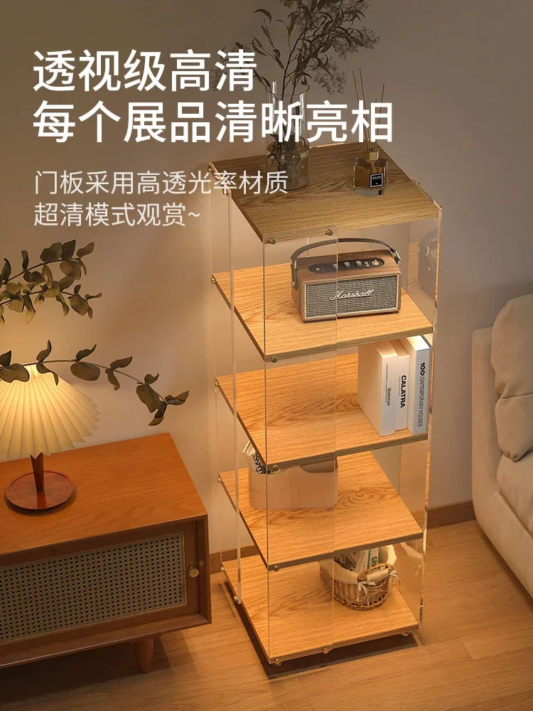Acrylic Creative Rotary Bookshelf Home Study Display Cabinet Solid Wood Floor Shelf Corner Bookcase