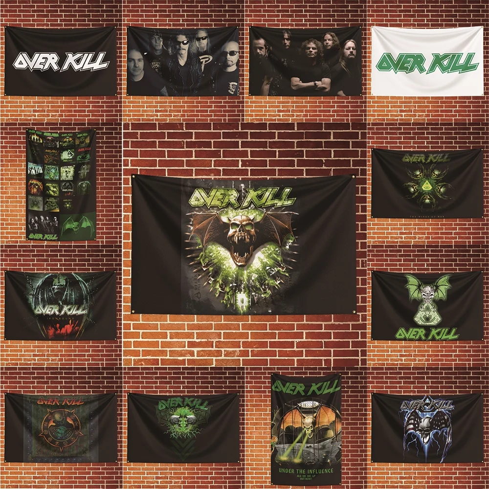 overkill Music Flag Banner For Fan Cave Watch Party Tailgate Gathering Indoor Outdoor Backyard Home Festival Ornament Supply