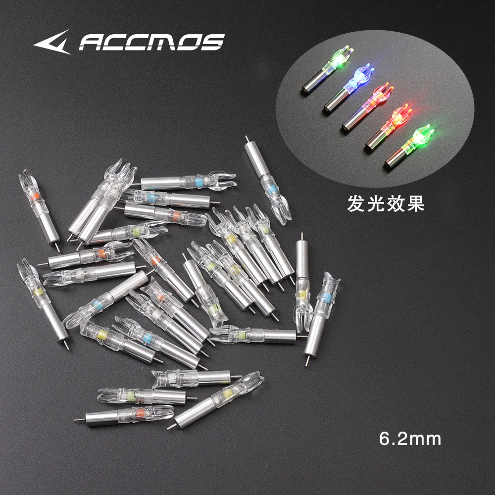 3/6/12ps Archery Automatically LED Luminous Lighted Nock Tail Replaceable Battery ID6.2mm Arrow Anti-shake Hunting accessory