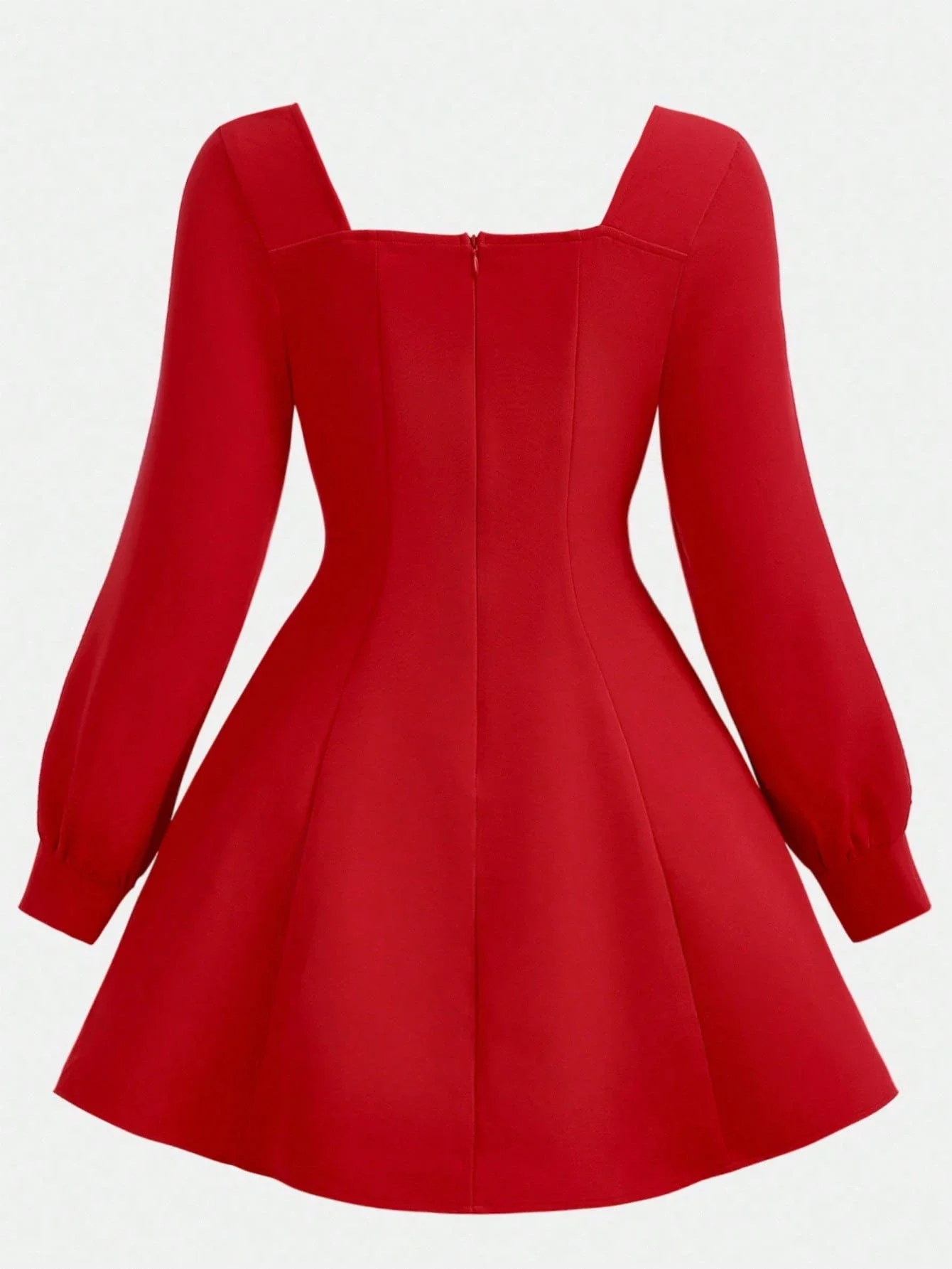 

Красное мини-платье с квадратным вырезом и длинными рукавами, однотонное, А-силуэта, для вечеринок