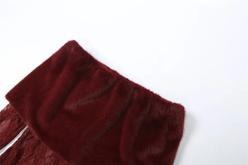 Faux Fur Patchwork See Through Mesh Lace Jumpsuits Women Elegant Sexy Slash Neck Off Shoulder Long Sleeve Club Party Overalls