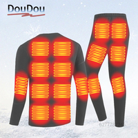 2025 New Winter Heated Suit Underwear Motorcycle USB Electric Powered Thermal Heating Motorcycle Moto T-Shirts Pants Men Skiing