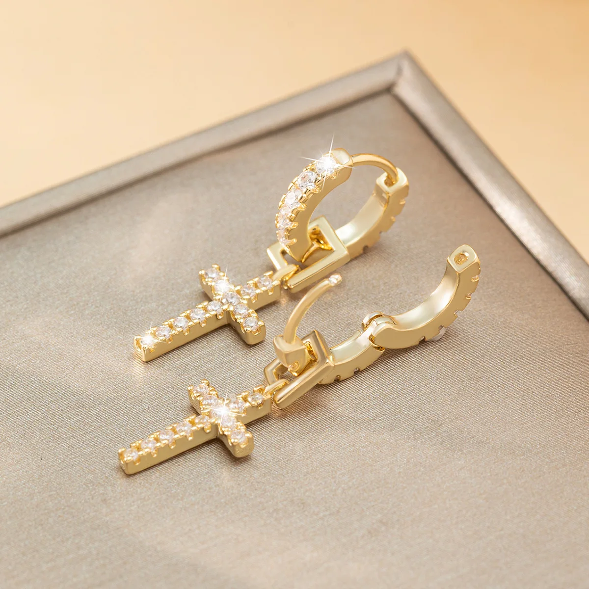 Zircon Cross Dangle Earrings For Women Girls Stainless Steel Cross Earring 2025 Trending Couple Wedding Aesthetic Jewelry Aretes image 3