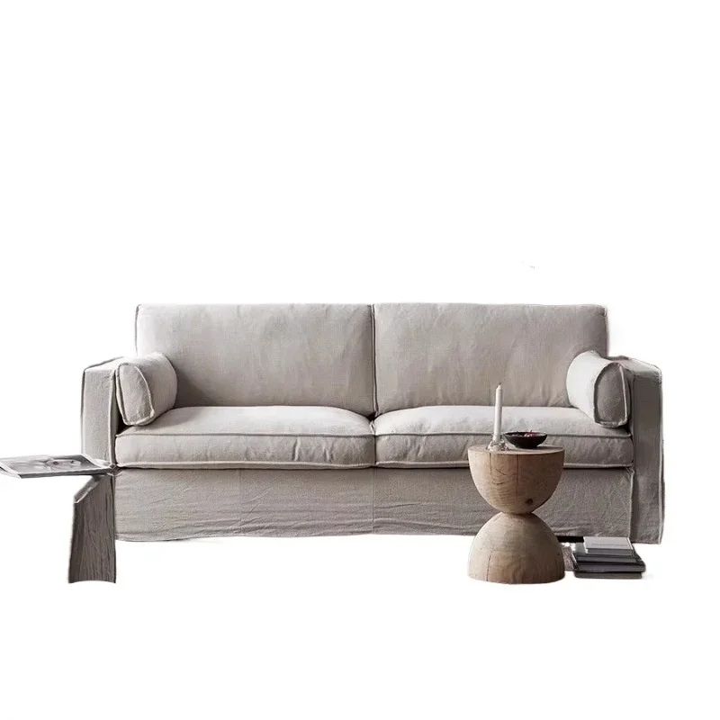 

Wabi Sand Cream Wind Removable Sofa Nordic Simple Small Apartment Living Room Homestay Linen Fabric Three-person Sofa