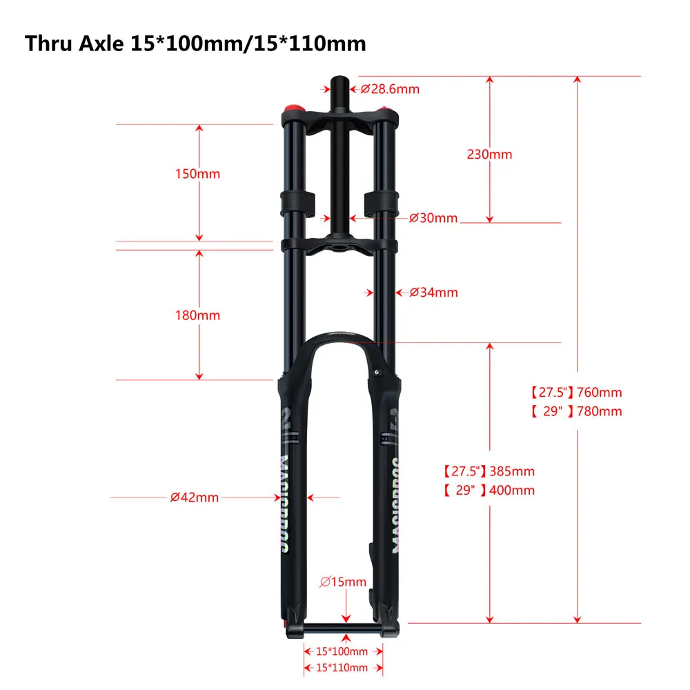MAGICBROS MG-FK328A Double Shoulder MTB Air Fork 180mm Travel 26/27.5/29" QR/TA Axle 32mm Stanchion Aluminum-Magnesium Alloy