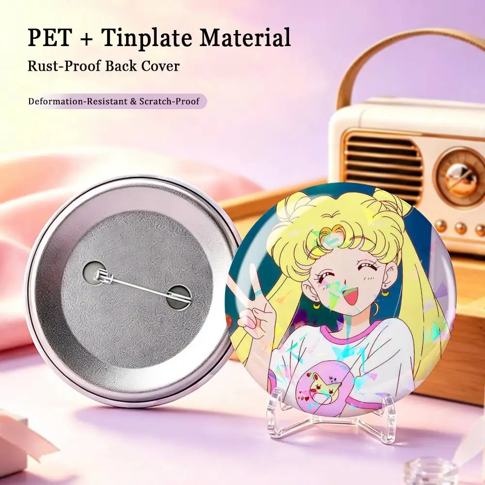 cute S-Sailor Moon Tsukino Usagi Custom Tinplate Round Button Badge Pins Brooches