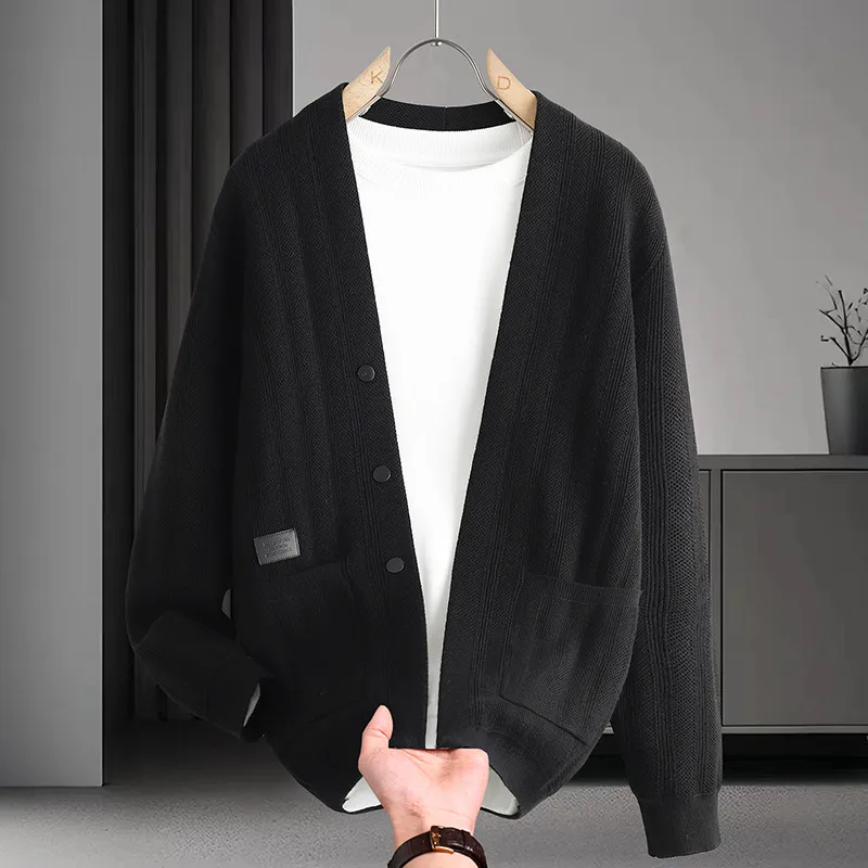 

Новинка 2023 года, мужской вязаный свитер, повседневный трикотаж с v-образным вырезом на пуговицах и открытой передней частью, осень-зима, для отдыха, Sensation Faion Sensation