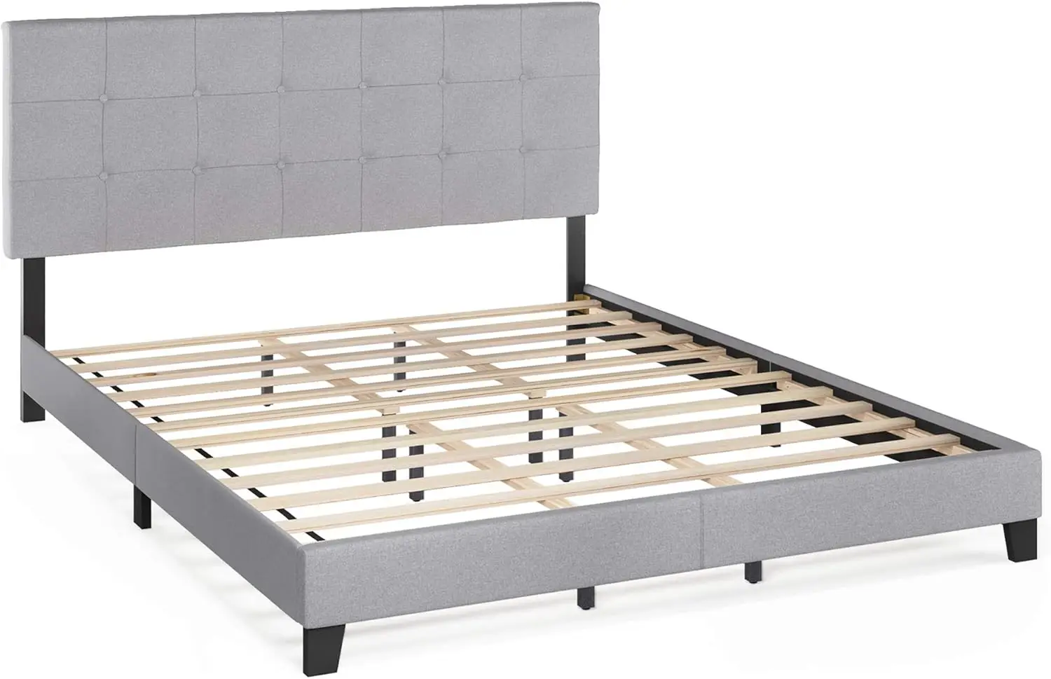 Laval Button Tufted Upholstered Platform Bed Frame, California King, Glacier