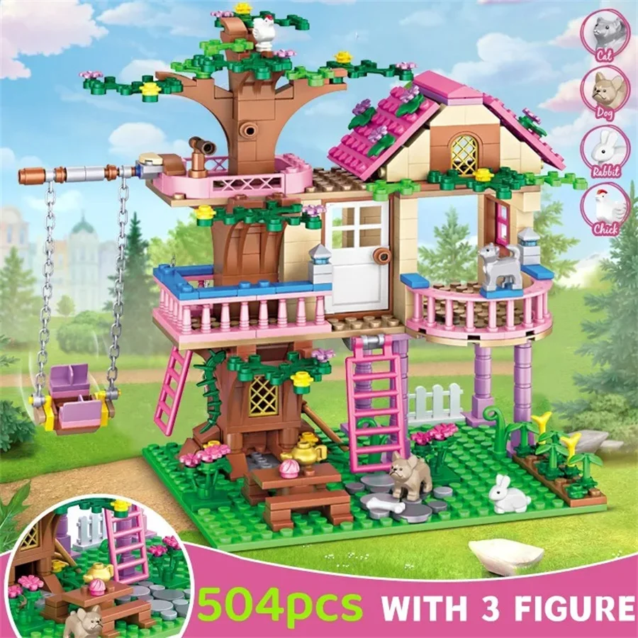 504pcs DIY Creative Fantasy Tree House Building Blocks Set with Assembly Bricks Gift for Kids Girls Birthday Christmas gifts
