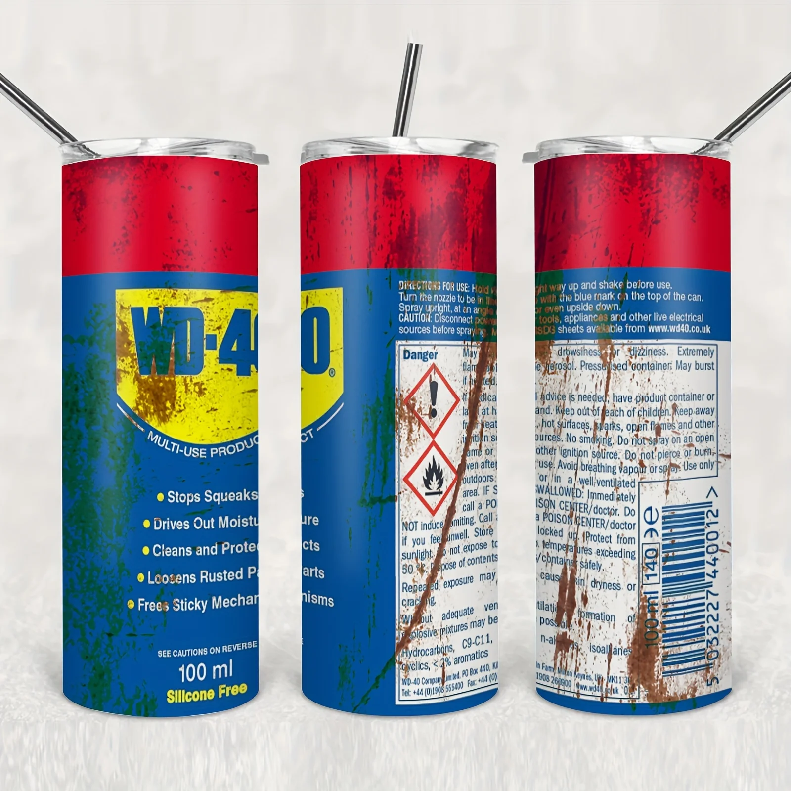 20oz WD40 Mechanic Oil Stainless Steel Tumbler, Vacuum Insulated Skinny Travel Mug with Lid and Straw, Funny Men Gift