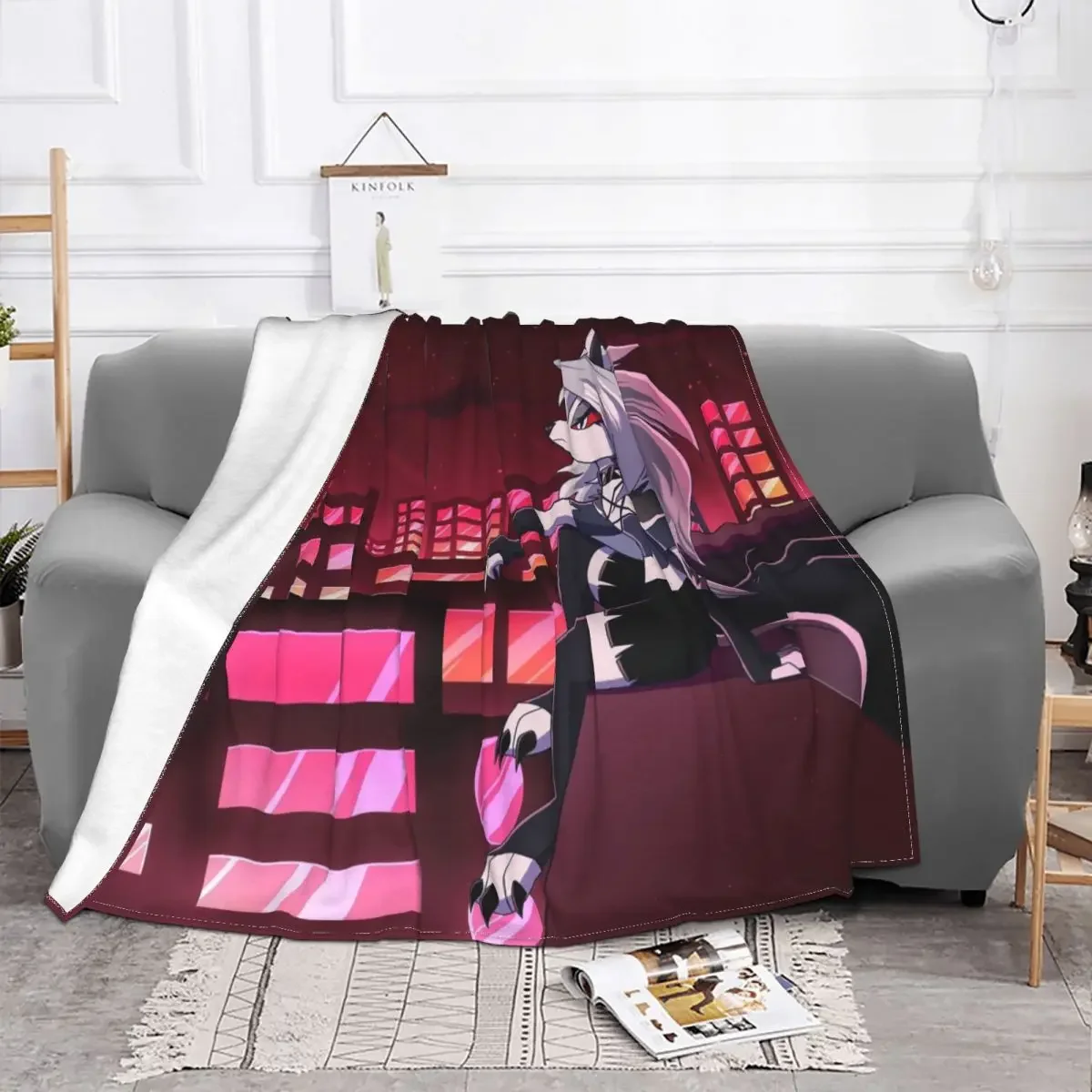 Kawaii Loona Blanket Helluva Boss Anime Flannel Novelty Warm Throw Blankets for Home Autumn/Winter