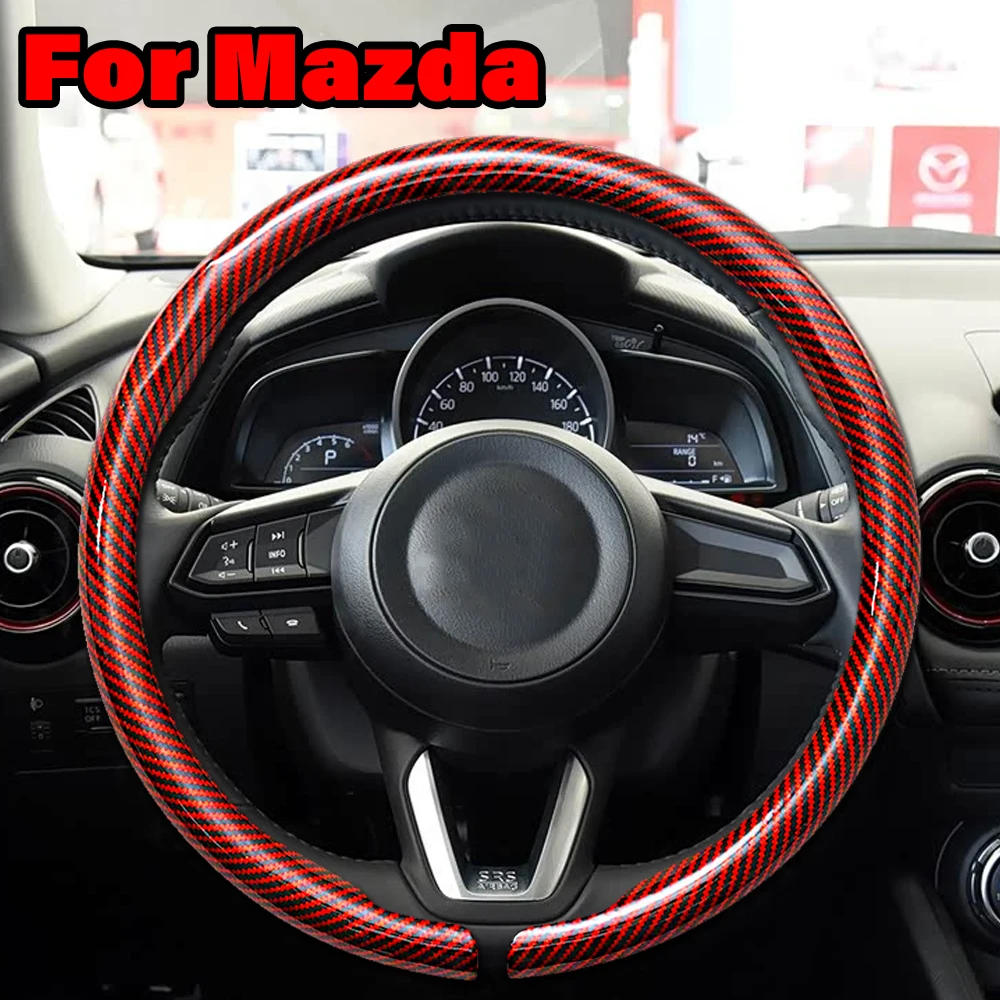 

For Mazda 3 6 Steering Wheel Cover Carbon Fiber For CX-5 CX-30 CX-50 CX-9 CX-90 Axela Demio Atenza MS GJI GH BK Car Accessories