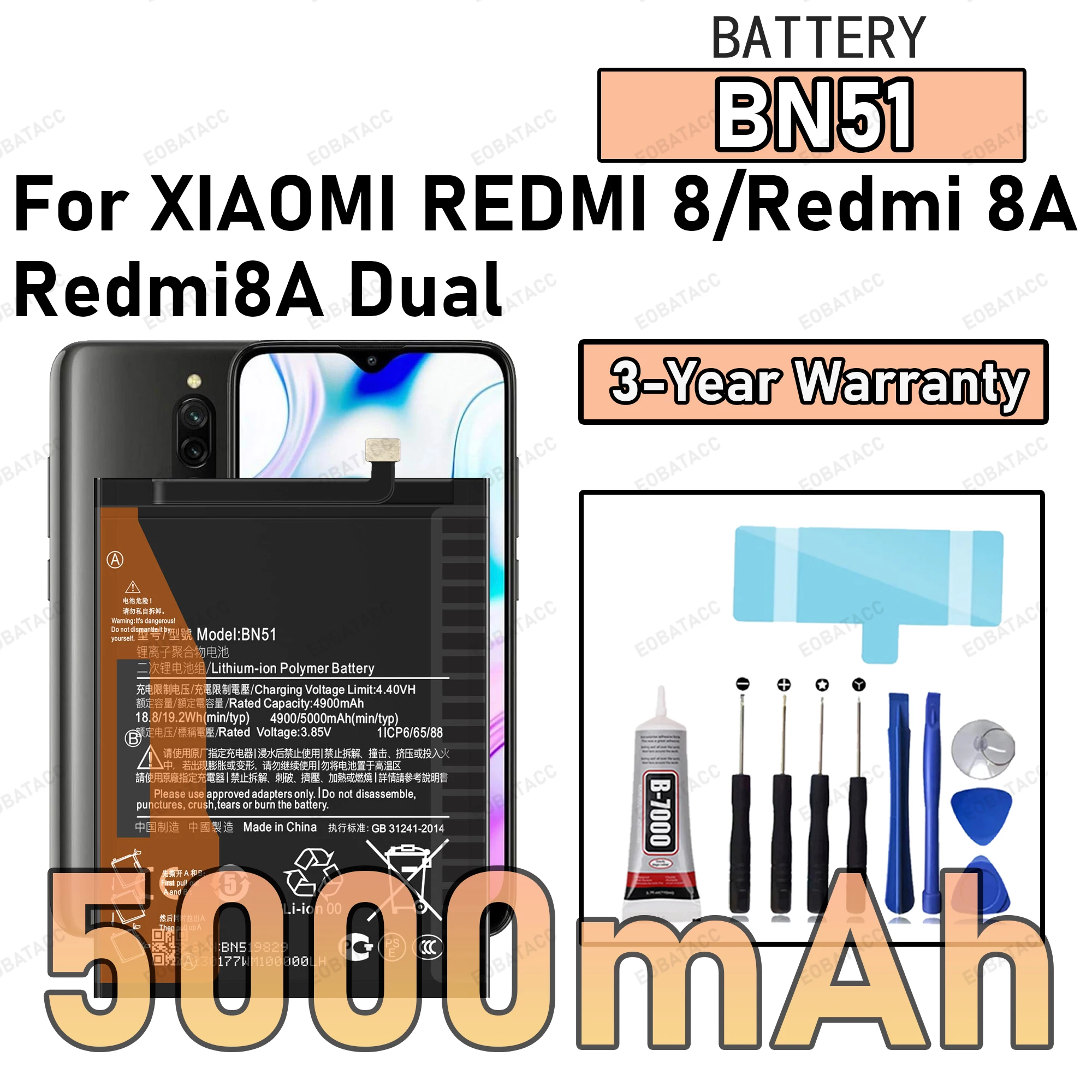 

100% New Zero Cycle BN51 Battery For XIAOMI Redmi 8/Redmi 8A /Redmi8A Dual Phone Replacement Bateria +Free Tools