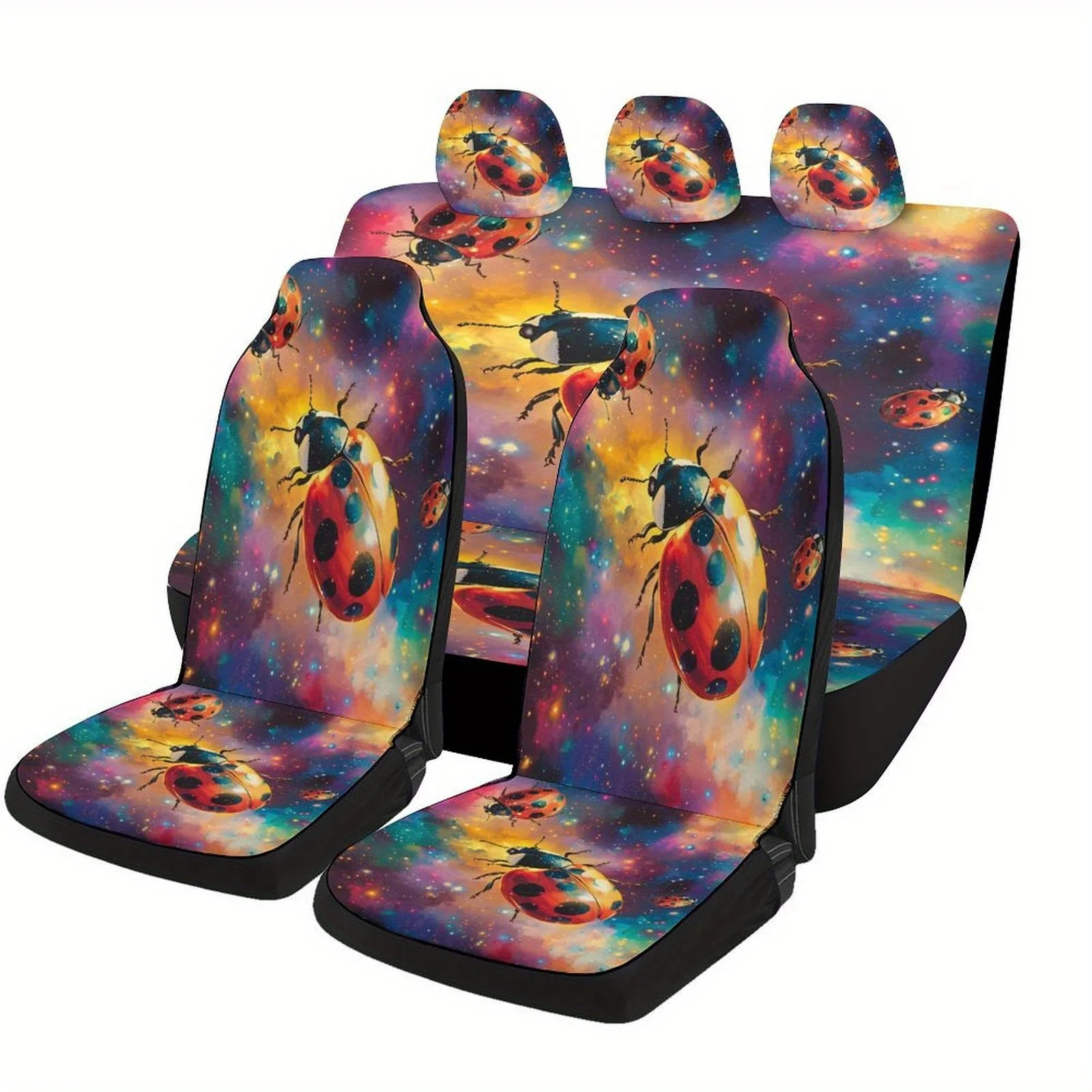 

Space Ladybugs Themed Car Seat Cover Set For Most Cars, Fashionable Novelty Car Seat Protector Covers Full Set, Universal Car Se