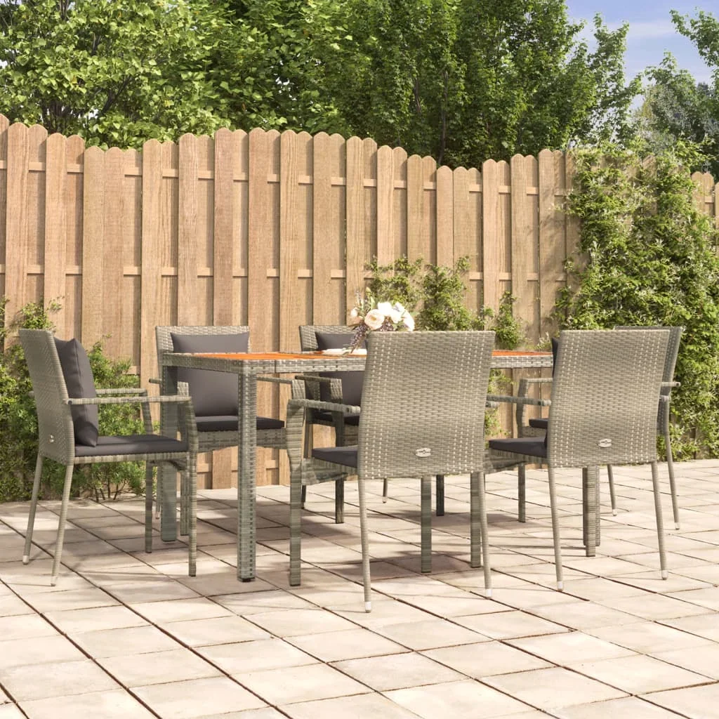 7 pcs rtin gray garden and cushions dinner furniture