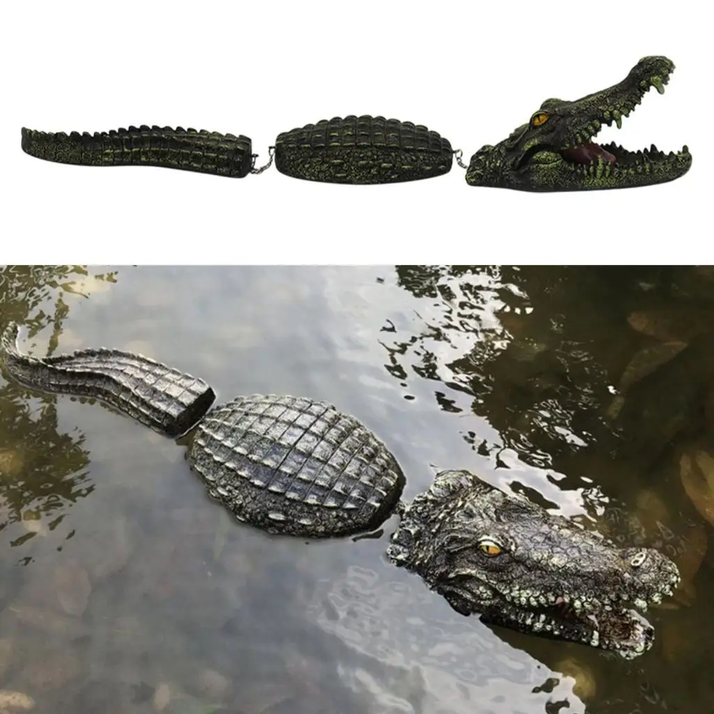 屋外用、水に浮かぶワニの頭の置物。リアルなデザインで、池や庭、パティオの装飾として、また、水生生物の捕食者としての役割を果たす彫刻として活用できます。