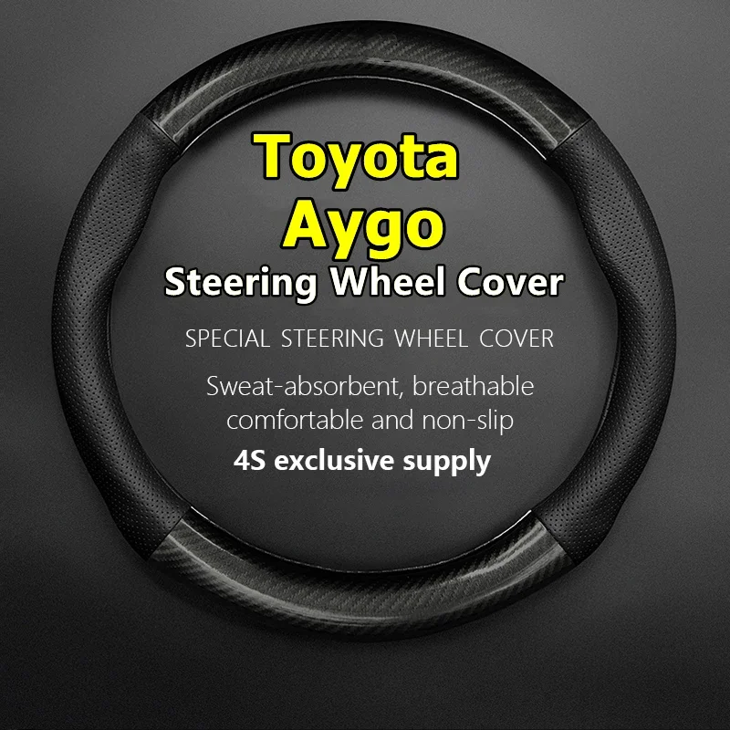 For Toyota Aygo Steering Wheel Cover Leather Carbon Fiber Fit X-Style X-Cite 2019 2018 2017 X-Wave 2015 2014 2013 2009 2015