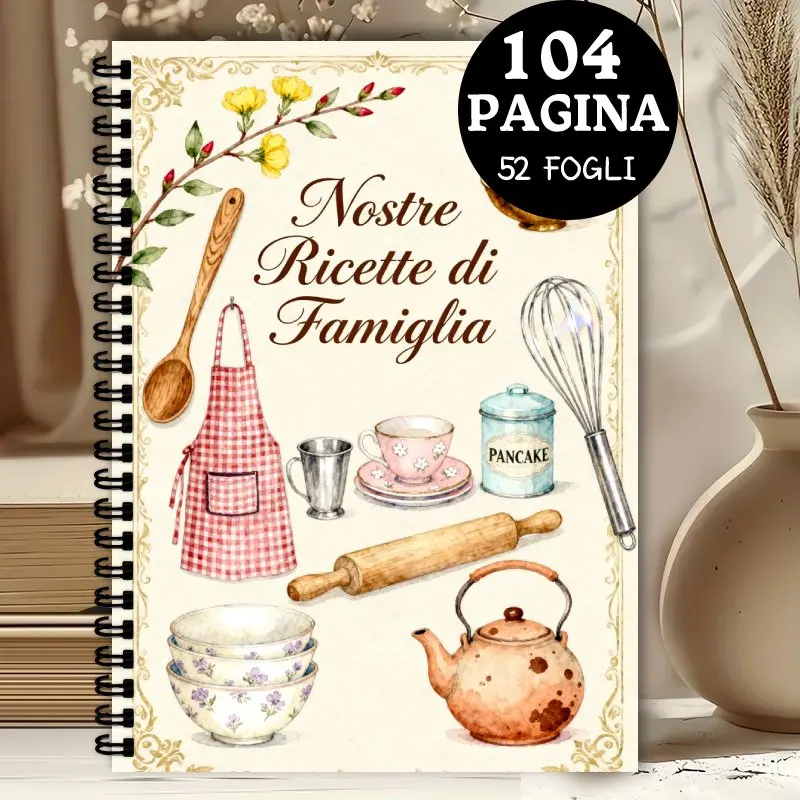Libro de recetas italiano, cuaderno de cocina en blanco de 104 páginas, colección Gourmet italiana, diseño de acuarela, grabación de recetas favoritas