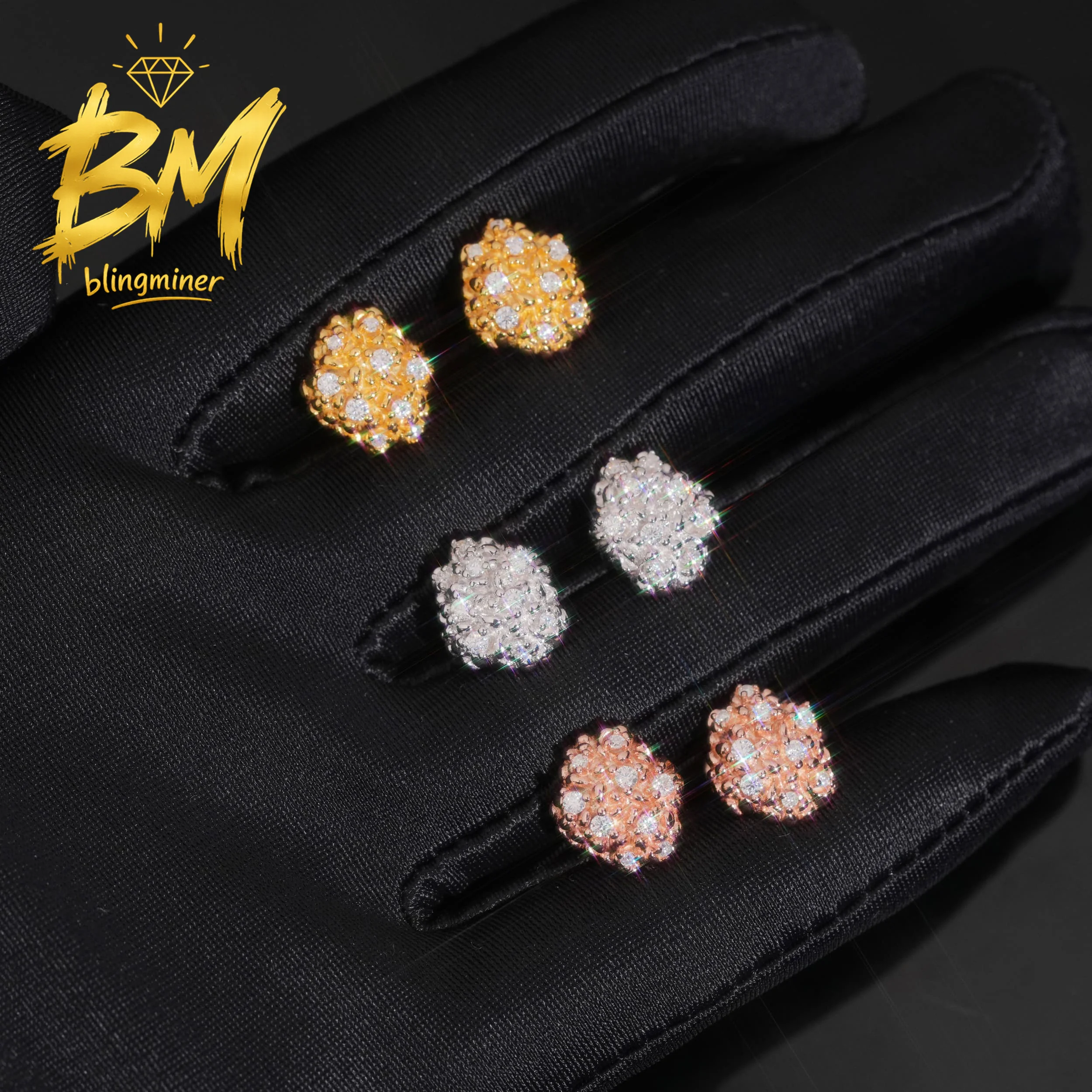 Blingminer Iced Out VVS Moissanite Earrings For Men Women S925 Silver Ear Studs Jewelry Pass Diamonds Tester GRA Free Shipping
