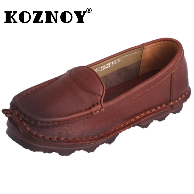 

Koznoy 2cm 2024 Native Flats Shoes Women Slip on Soft Soled Loafer Ethnic Moccasins Natural Cow Genuine Leather Big Size Comfy