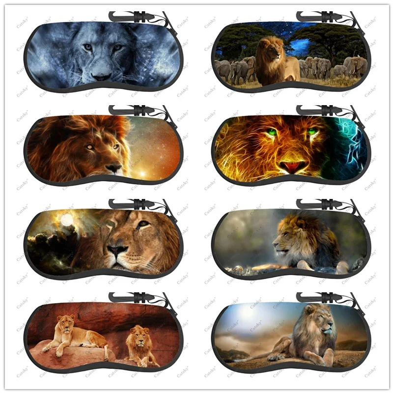 

lion animal Glasses Case Printed Travel Zipper Sunglasses Bag Pattern Classic Men's and Women's Storage Glasses Bag