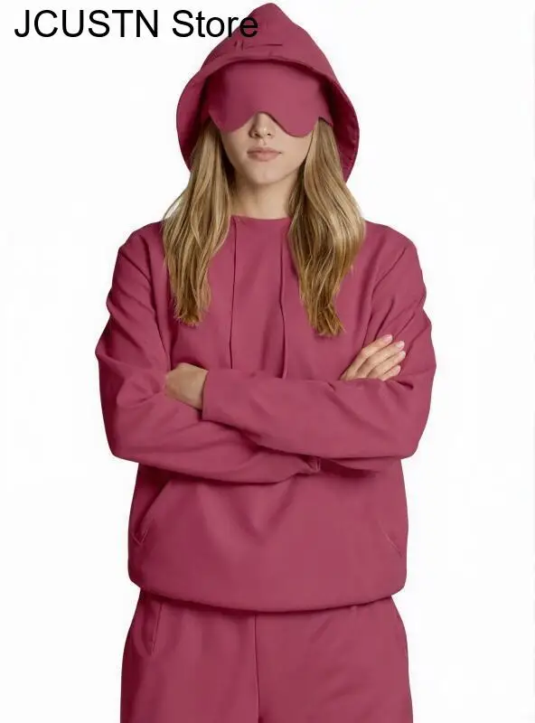 Máscara de olho moletom com capuz 2025 outono novo moletom com capuz sportwear equitação ao ar livre topos feminino bolso máscara de olho pulôver moletom