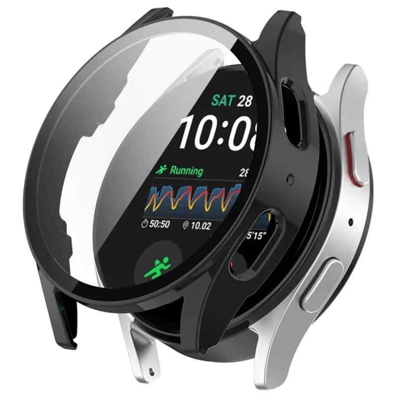 

Для Samsung Galaxy Watch7 44 мм чехол для часов WANLONFENG рамка для ПК с защитной пленкой из закаленного стекла - черный