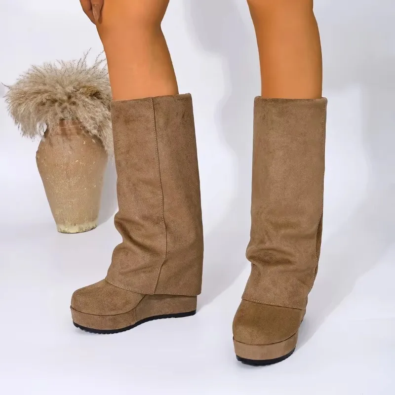 Velvet-textured Thick-soled High-heeled Boots Above The Knee for Women, Suitable for The 2026 Autumn-winter Season.