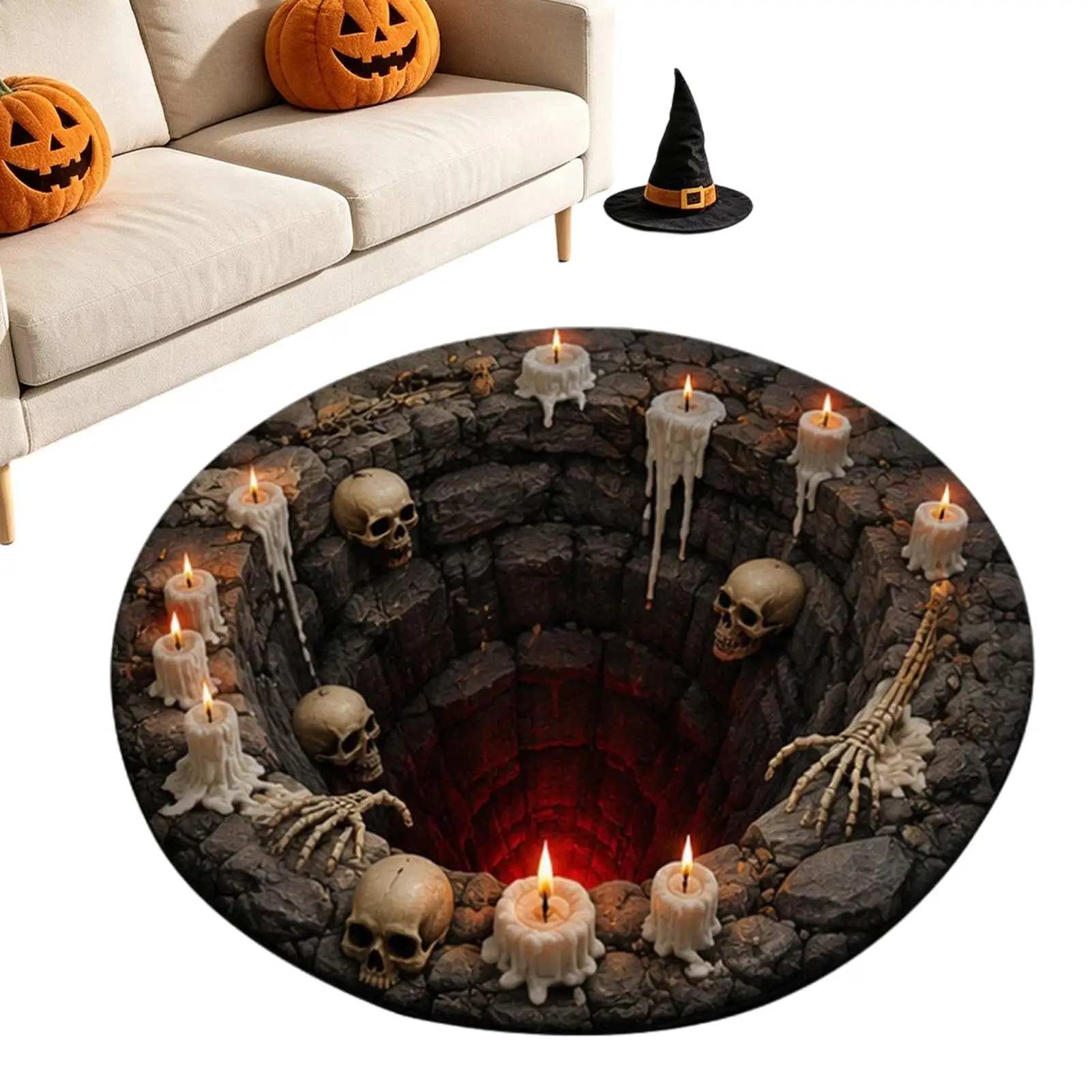 no 3d Halloween Optical Illusion Rug 23.6 Inch Non-Slip Plush Illusion Carpet Halloween Area Rug for Home Hotel Indoor Outdoor