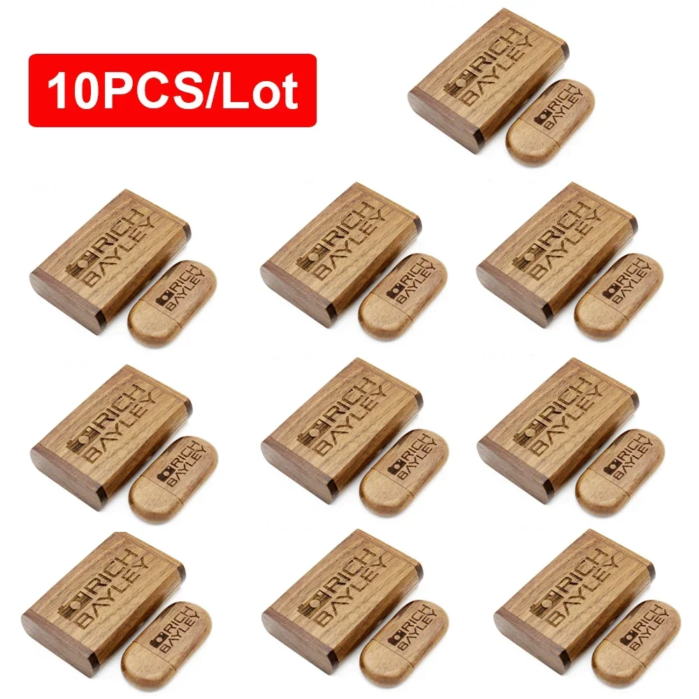 10 Pcs/Lot Bamboo USB Flash Drives Free Logo Photography Custom Pen Drive Real Capacity Wedding Memory Stick 64GB/32G/16G U Disk