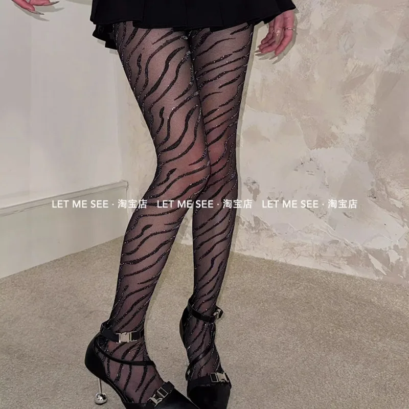 Soft Girl Punk Style Leggings Tights Zebra Pattern Slimming Outerwear Pantyhose Shiny Sexy Stockings Japanese Y2k Hosiery Female