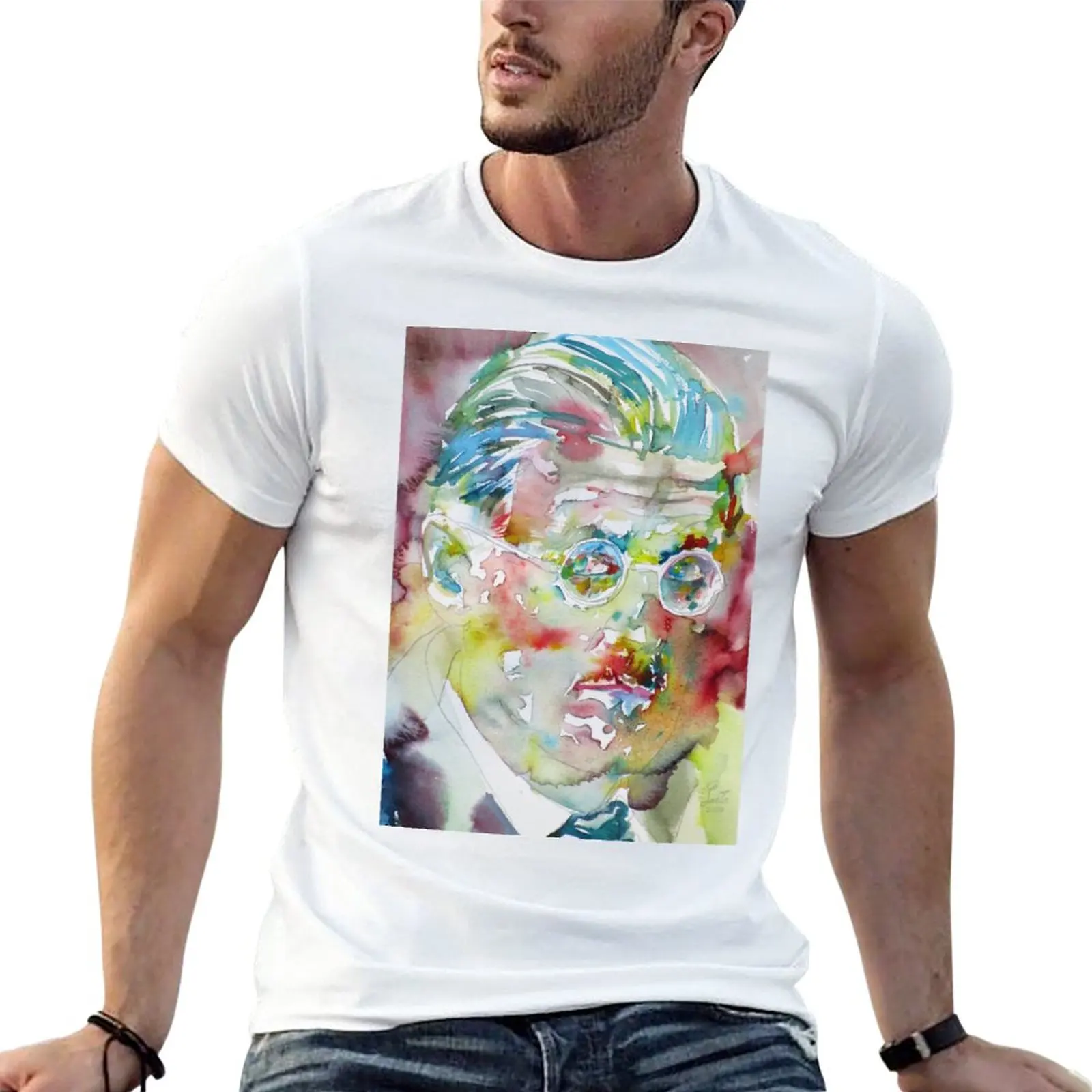 New JAMES JOYCE - watercolor portrait.7 T-Shirt anime clothes black t shirts fruit of the loom mens t shirts