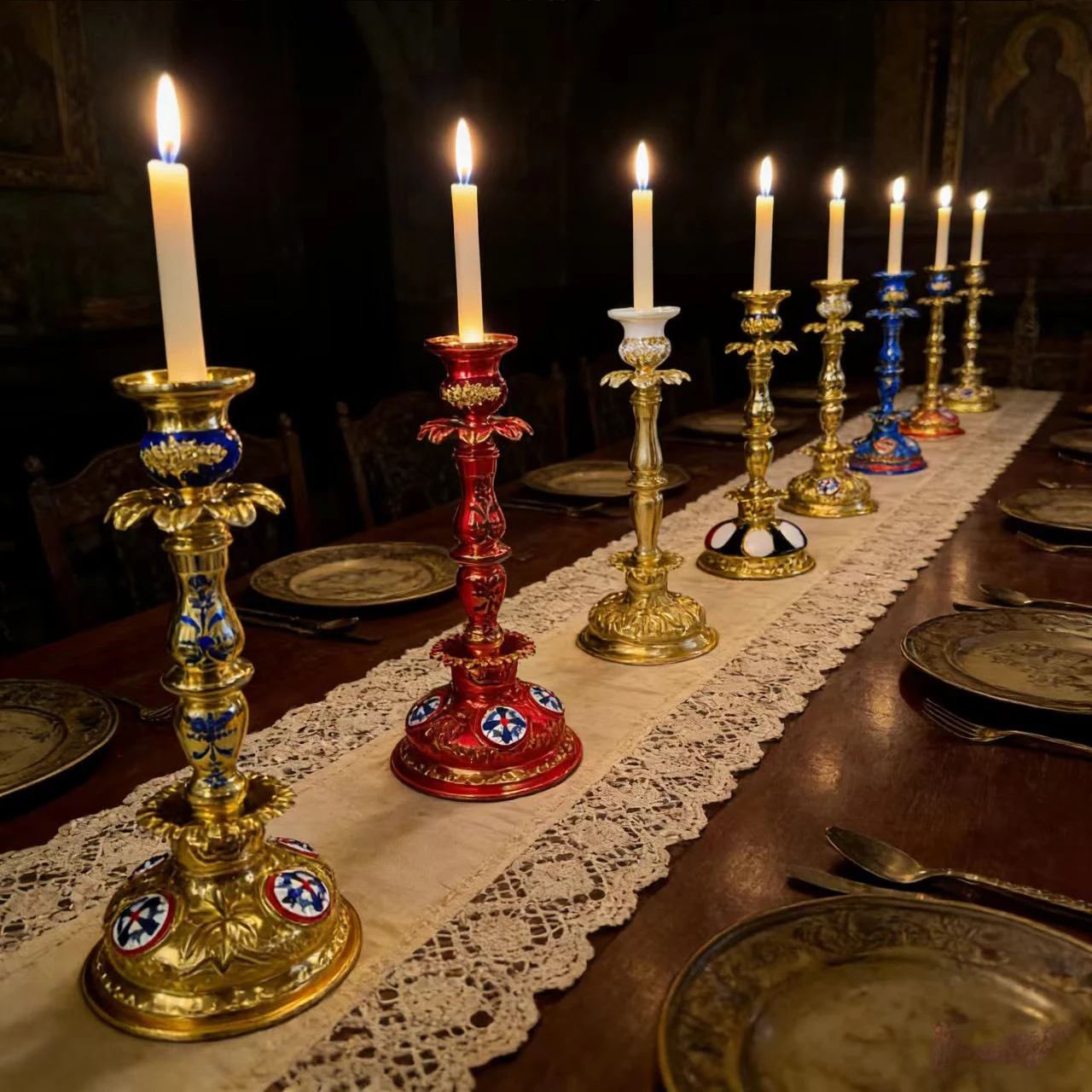 Byzantine Gold Plated Orthodox Enamel Candlestick for Church Liturgy Home Altar Prayer Religious Devotion Christian Gift Decor