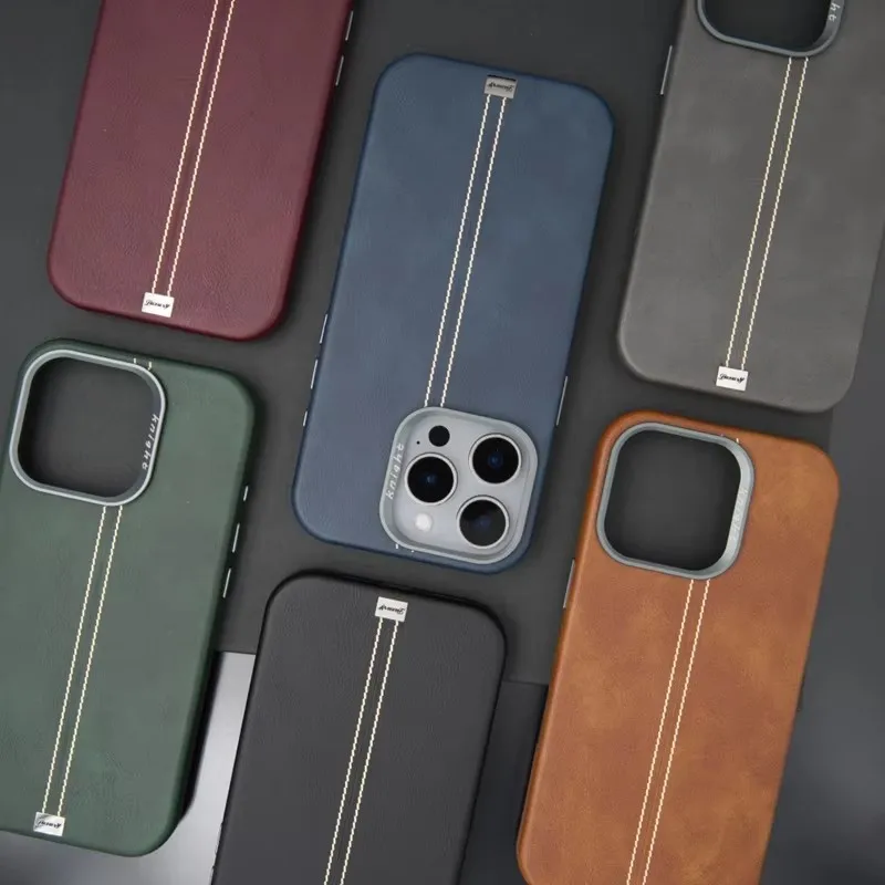 

Solid Color Retro Leather Magsafe Phone Case For iPhone 16 15 14 13 Pro Max Plus Wireless Charging Alloy Lens Shockproof Cover