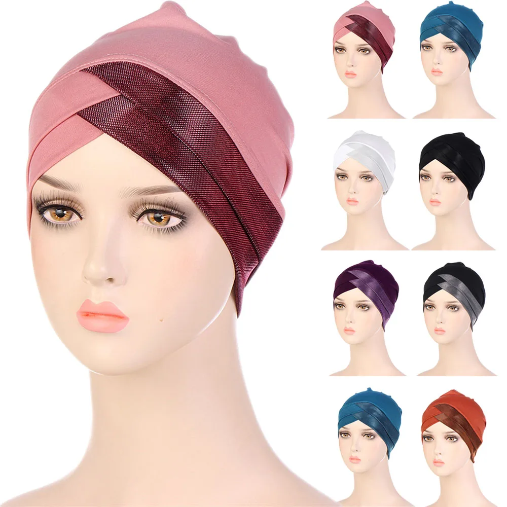 

Muslim Underscarf Caps Forehead Cross Stretch Inner Hijabs Women India Hat Headscarf Bonnet Ladies Head Wraps Turban Female Hats