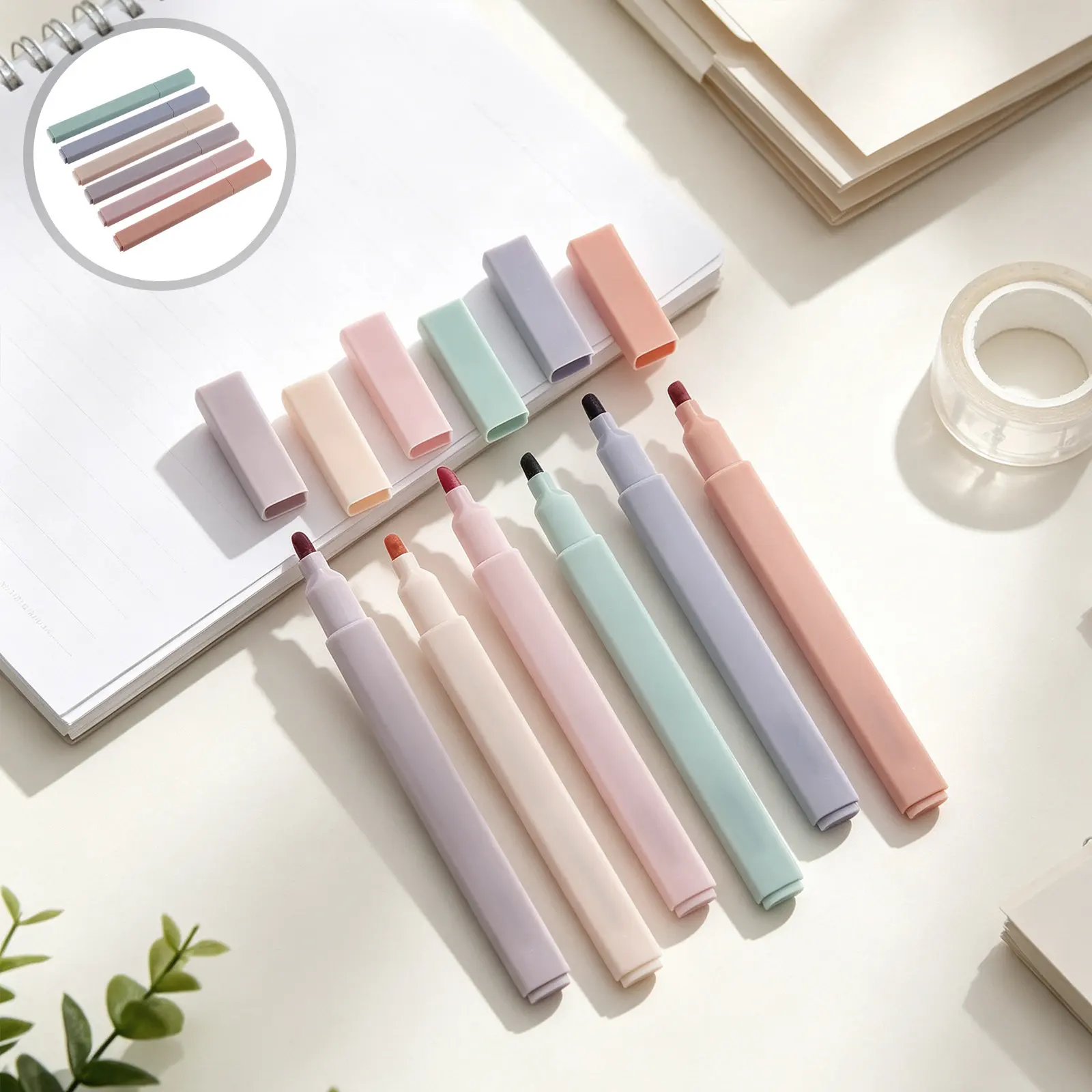 6Pcs Soft-Tip Fluorescent Highlighters for Students Teachers Office Workers Smooth Writing No Ink Leakage Portable School Office