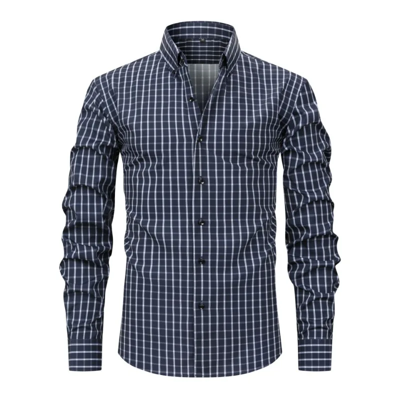 Fashionable Printed Checkered Long-sleeved Lapel Men's Shirt Casual Loose Button Splicing Cardigan