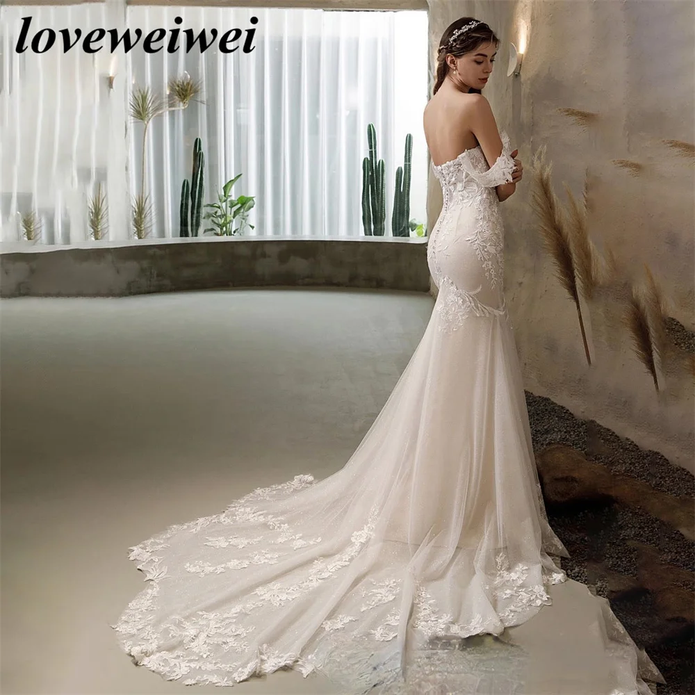 

Ivory Wedding Dresses For Women Mermaid Bride Robe De Mariée Detachable Sleeves Court Train Sexy Sweetheart Boho Bridal Gowns