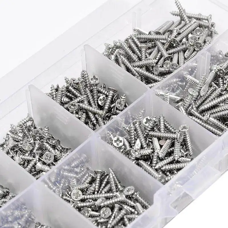 1Set/800Pcs M2 Carbon Steelplate Nickel Cross Phillips Pan Round Head Flat Countersunk Head Self-Tapping Screw Kit Lenght 4-20mm