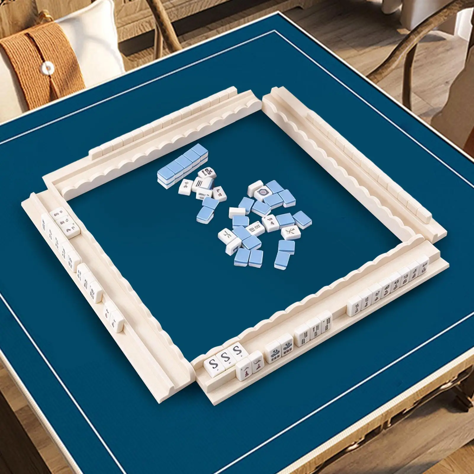 4PCS Wooden Mahjong Racks 20 Inch Built-In Pusher Game Tile Stand Durable Slip-Free Mahjong Racks for Party Family Game Night