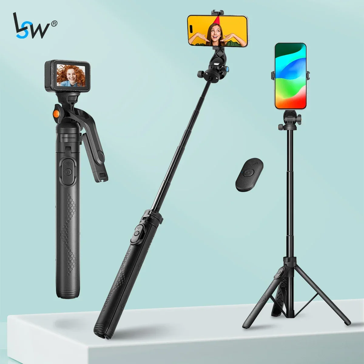 Selfie Stick Tripod Stand with Wireless Remote 360° Rotation Ball Head for Selfie/Video Recording/Live Streaming/Vlogging